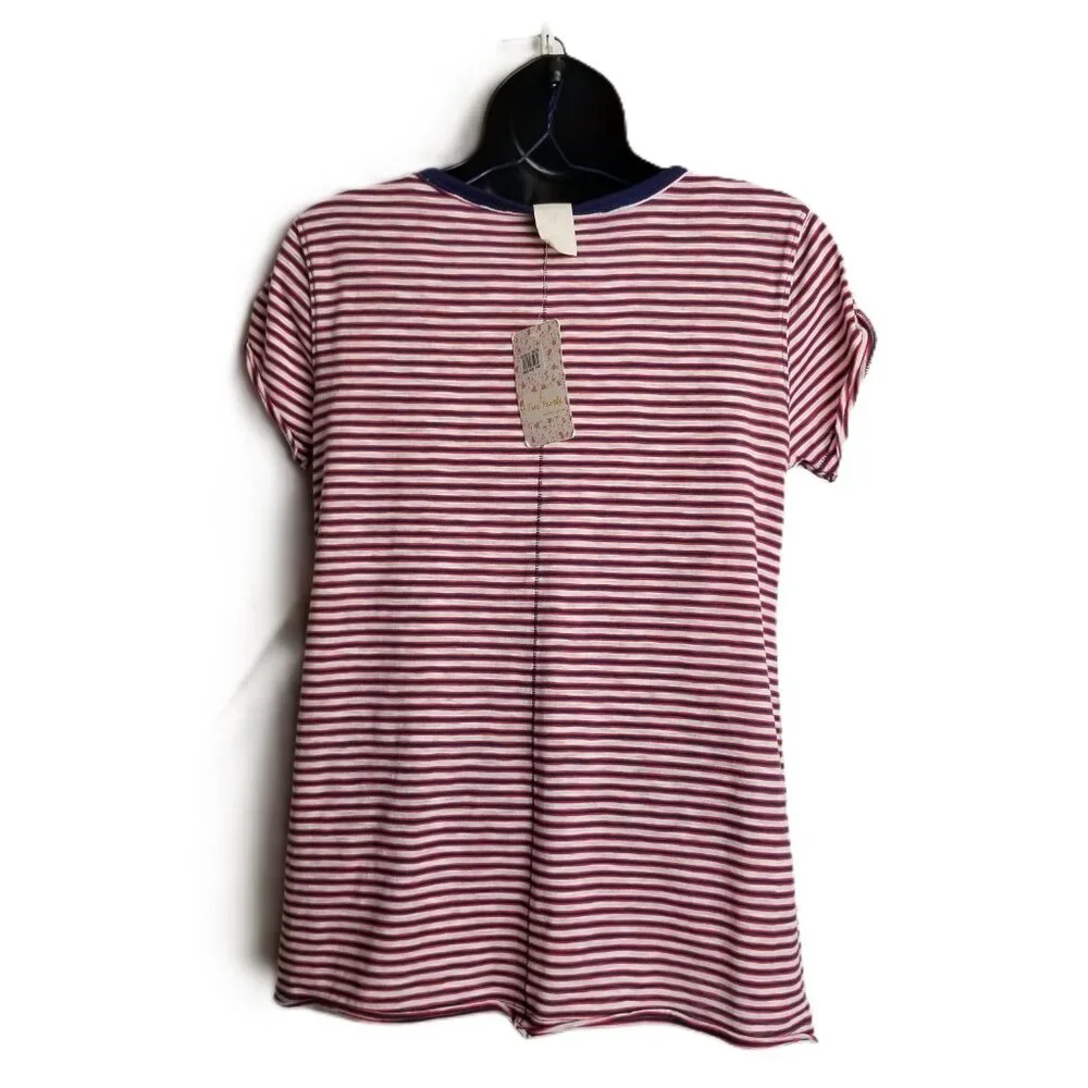 Free People Striped Tee Small Red White Blue Short Sleeve Nautical Coastal NWT